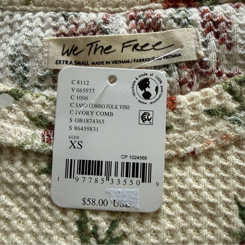 Free People Pretty Little Thermal Floral Print Long Sleeve Top Cream and Red XS - Picture 3 of 6